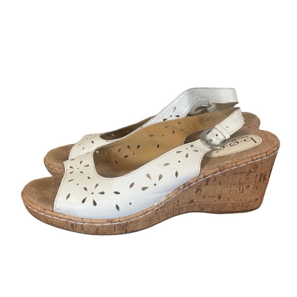 Born B.O.C ANDAYA White Leather Slingback Wedges Sandals C68001 Women 10/42M